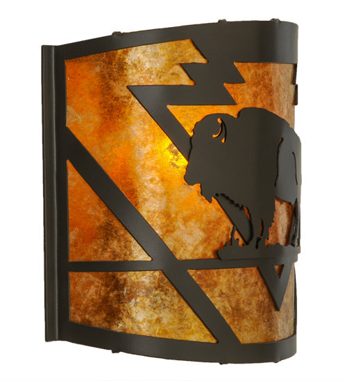 Meyda Lighting Lone Buffalo 11" Timeless Bronze Wall Sconce With Amber Mica Shade Glass