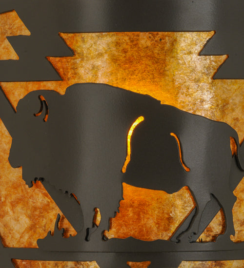 Meyda Lighting Lone Buffalo 11" Timeless Bronze Wall Sconce With Amber Mica Shade Glass
