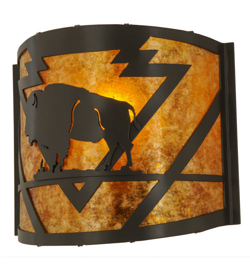 Meyda Lighting Lone Buffalo 11" Timeless Bronze Wall Sconce With Amber Mica Shade Glass