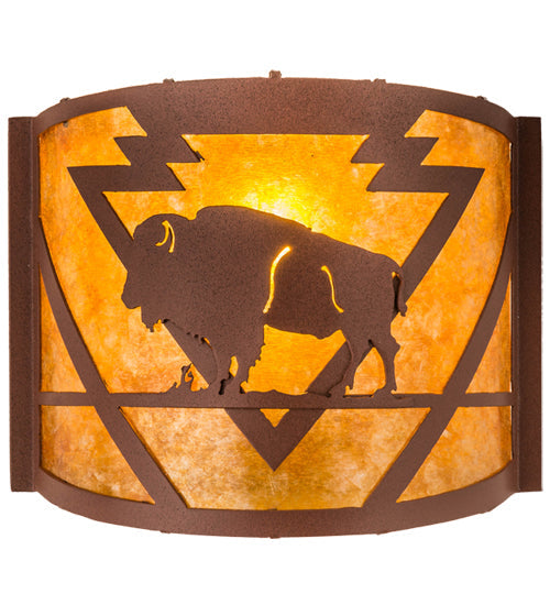 Meyda Lighting Lone Buffalo 12" Rust Wall Sconce With Amber Mica Shade Glass