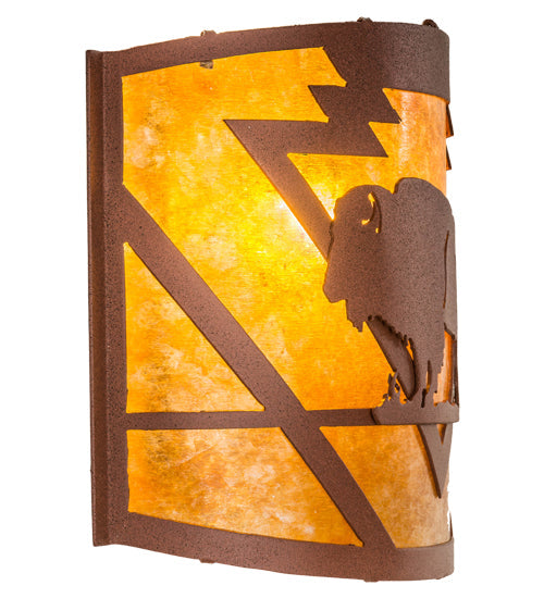 Meyda Lighting Lone Buffalo 12" Rust Wall Sconce With Amber Mica Shade Glass