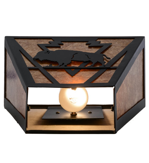 Meyda Lighting Lone Buffalo 13" 2-Light Textured Black Wall Sconce With Amber Mica Shade Glass