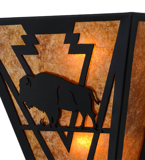 Meyda Lighting Lone Buffalo 13" 2-Light Textured Black Wall Sconce With Amber Mica Shade Glass