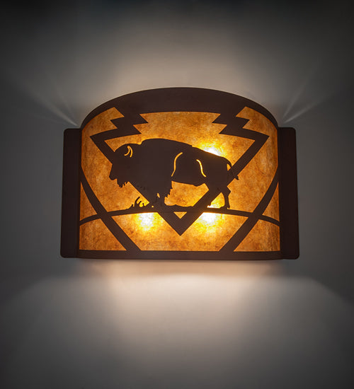 Meyda Lighting Lone Buffalo 24" 4-Light Rust Wall Sconce With Amber Mica Shade Glass