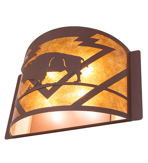 Meyda Lighting Lone Buffalo 24" 4-Light Rust Wall Sconce With Amber Mica Shade Glass