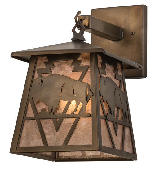 Meyda Lighting Lone Buffalo 7" Antique Copper Wall Sconce With Silver Mica Shade Glass
