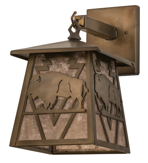 Meyda Lighting Lone Buffalo 7" Antique Copper Wall Sconce With Silver Mica Shade Glass