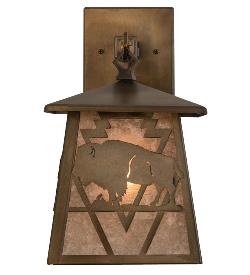 Meyda Lighting Lone Buffalo 7" Antique Copper Wall Sconce With Silver Mica Shade Glass