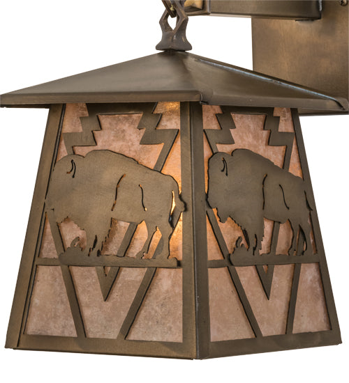Meyda Lighting Lone Buffalo 7" Antique Copper Wall Sconce With Silver Mica Shade Glass