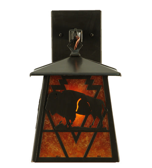 Meyda Lighting Lone Buffalo 7" Timeless Bronze Wall Sconce With Amber Mica Shade Glass