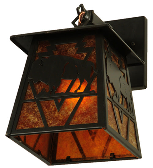 Meyda Lighting Lone Buffalo 7" Timeless Bronze Wall Sconce With Amber Mica Shade Glass