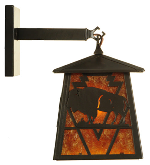 Meyda Lighting Lone Buffalo 7" Timeless Bronze Wall Sconce With Amber Mica Shade Glass