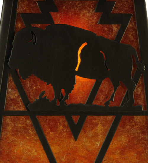Meyda Lighting Lone Buffalo 7" Timeless Bronze Wall Sconce With Amber Mica Shade Glass