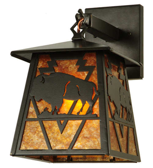 Meyda Lighting Lone Buffalo 7" Timeless Bronze Wall Sconce With Amber Mica Shade Glass