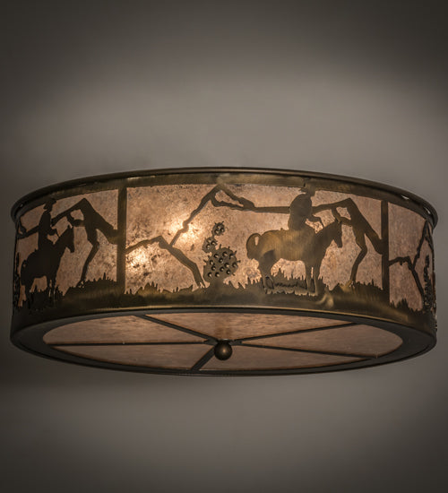 Meyda Lighting Lone Cowboy 22" 4-Light Antique Copper Flush Mount Light With Silver Mica Shade Glass