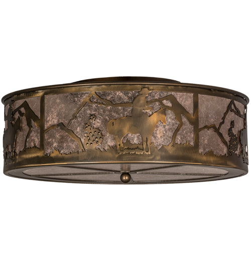 Meyda Lighting Lone Cowboy 22" 4-Light Antique Copper Flush Mount Light With Silver Mica Shade Glass