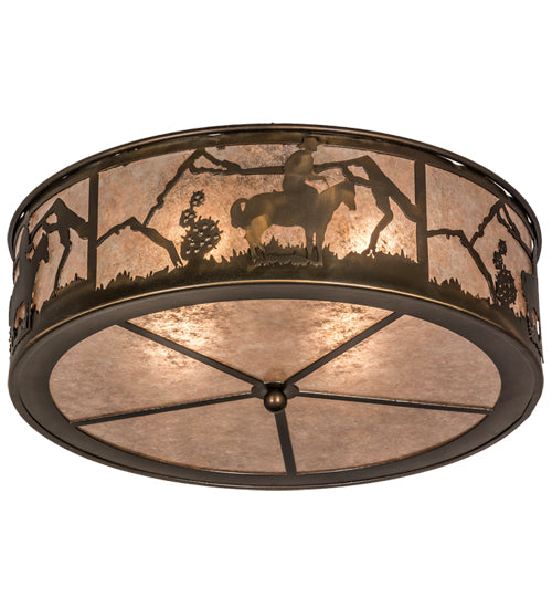 Meyda Lighting Lone Cowboy 22" 4-Light Antique Copper Flush Mount Light With Silver Mica Shade Glass