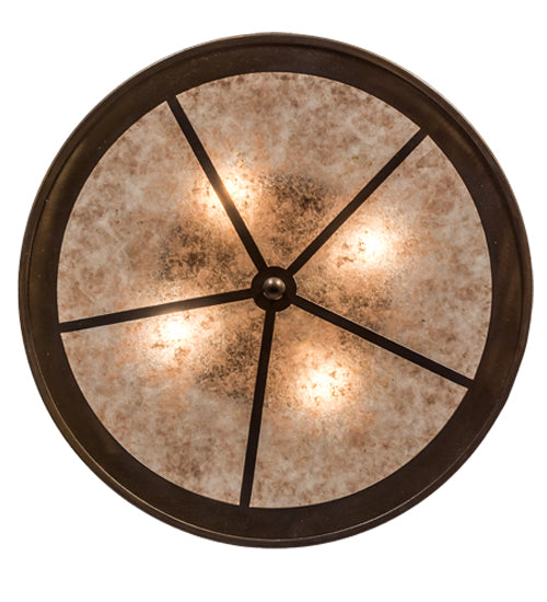 Meyda Lighting Lone Cowboy 22" 4-Light Antique Copper Flush Mount Light With Silver Mica Shade Glass