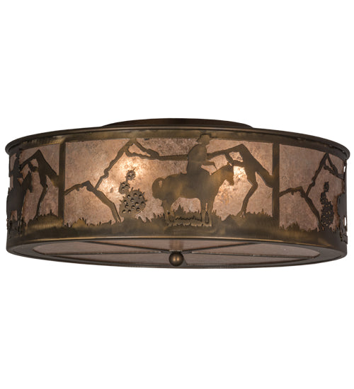 Meyda Lighting Lone Cowboy 22" 4-Light Antique Copper Flush Mount Light With Silver Mica Shade Glass