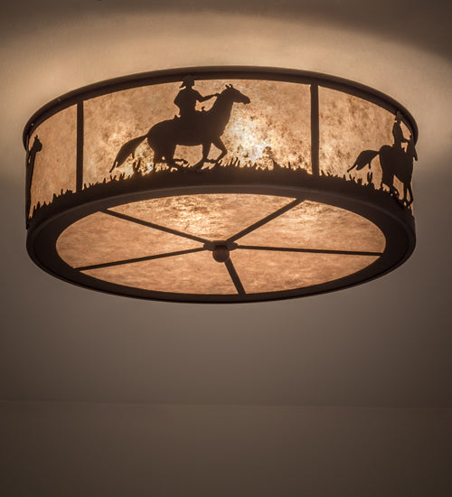 Meyda Lighting Lone Cowboy 22" 4-Light Dark Roast Flush Mount Light With Silver Mica Shade Glass