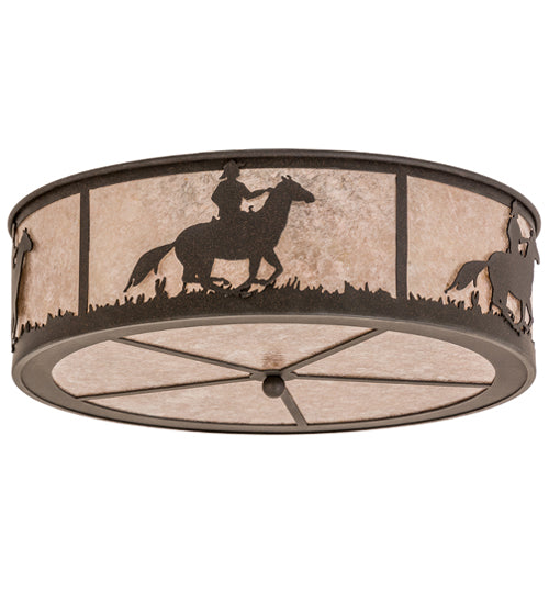 Meyda Lighting Lone Cowboy 22" 4-Light Dark Roast Flush Mount Light With Silver Mica Shade Glass