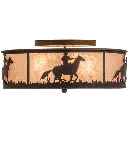 Meyda Lighting Lone Cowboy 22" 4-Light Dark Roast Flush Mount Light With Silver Mica Shade Glass