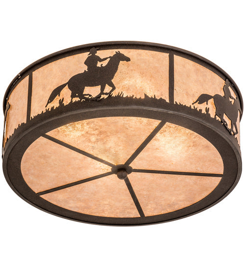 Meyda Lighting Lone Cowboy 22" 4-Light Dark Roast Flush Mount Light With Silver Mica Shade Glass