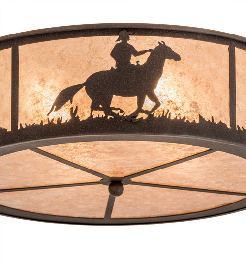 Meyda Lighting Lone Cowboy 22" 4-Light Dark Roast Flush Mount Light With Silver Mica Shade Glass