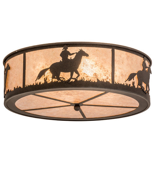 Meyda Lighting Lone Cowboy 22" 4-Light Dark Roast Flush Mount Light With Silver Mica Shade Glass