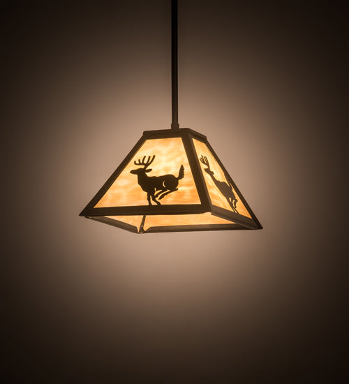 Meyda Lighting Lone Deer 12" Textured Black Mini Pendant Light With Beige Art Shade Glass