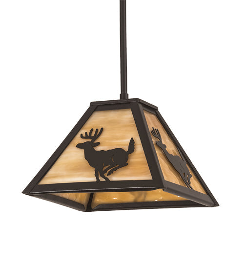 Meyda Lighting Lone Deer 12" Textured Black Mini Pendant Light With Beige Art Shade Glass
