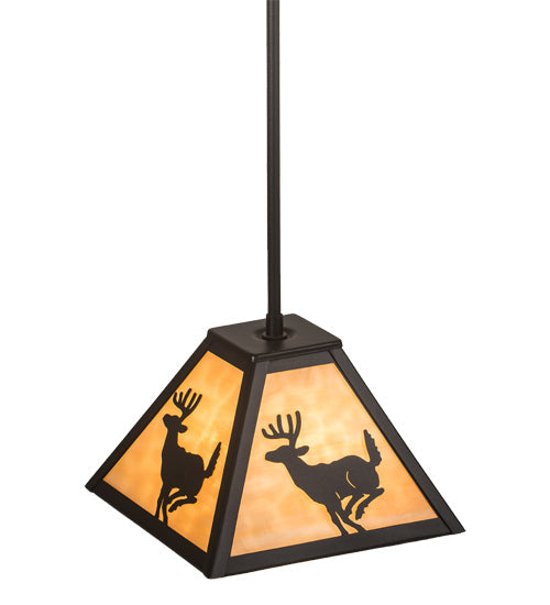 Meyda Lighting Lone Deer 12" Textured Black Mini Pendant Light With Beige Art Shade Glass