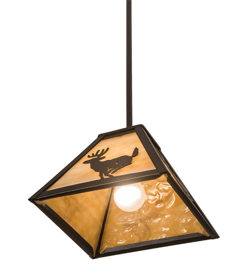 Meyda Lighting Lone Deer 12" Textured Black Mini Pendant Light With Beige Art Shade Glass