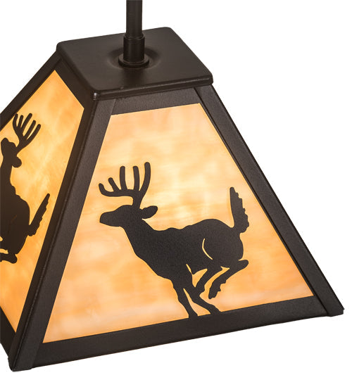 Meyda Lighting Lone Deer 12" Textured Black Mini Pendant Light With Beige Art Shade Glass