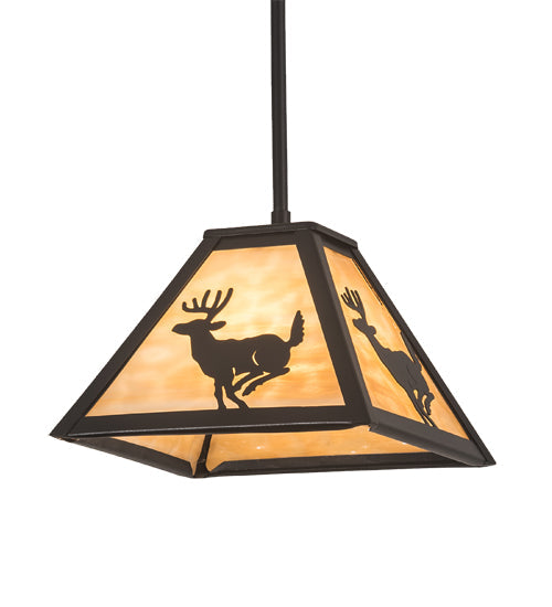 Meyda Lighting Lone Deer 12" Textured Black Mini Pendant Light With Beige Art Shade Glass