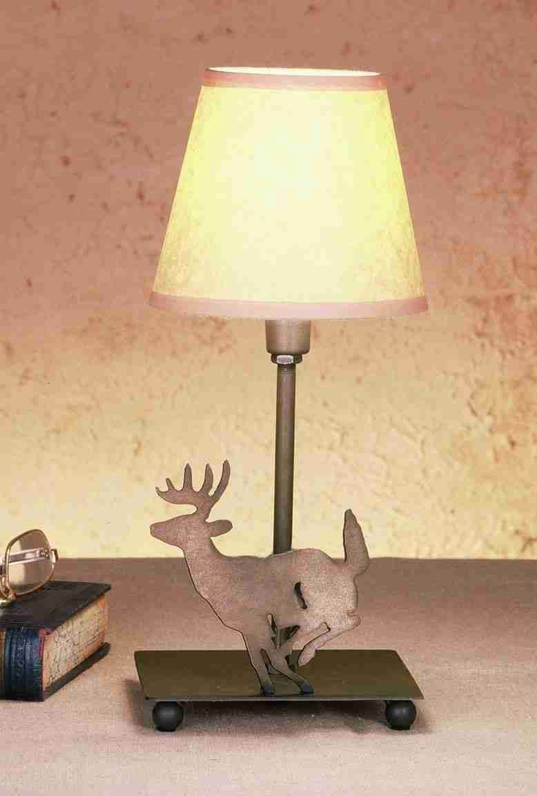Meyda Lighting Lone Deer 13" Antique Copper Accent Table Lamp With Cream Parchment Shade