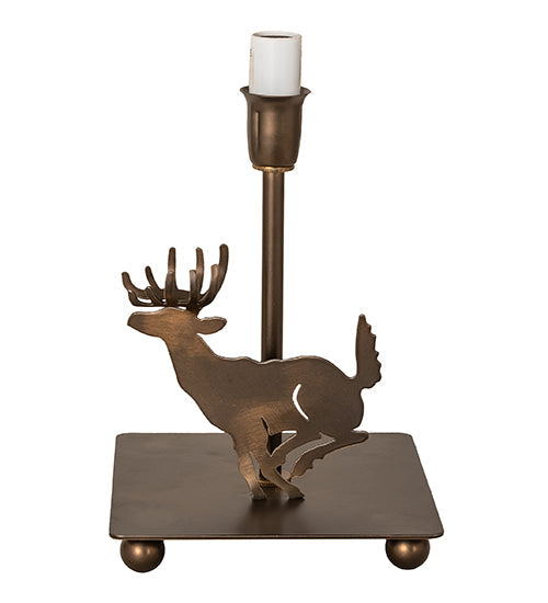 Meyda Lighting Lone Deer 13" Antique Copper Accent Table Lamp With Hunter Green Faux Leather Shade