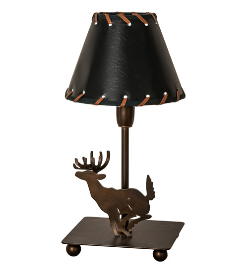 Meyda Lighting Lone Deer 13" Antique Copper Accent Table Lamp With Hunter Green Faux Leather Shade