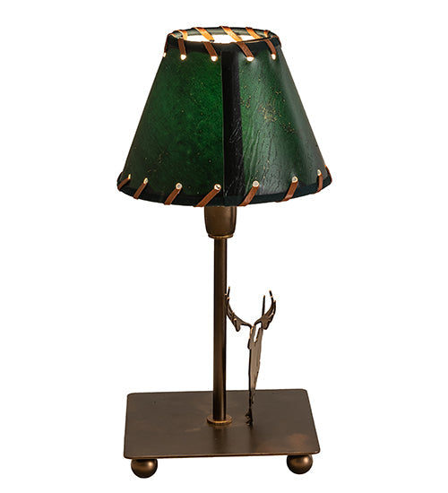 Meyda Lighting Lone Deer 13" Antique Copper Accent Table Lamp With Hunter Green Faux Leather Shade