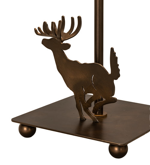 Meyda Lighting Lone Deer 13" Antique Copper Accent Table Lamp With Hunter Green Faux Leather Shade