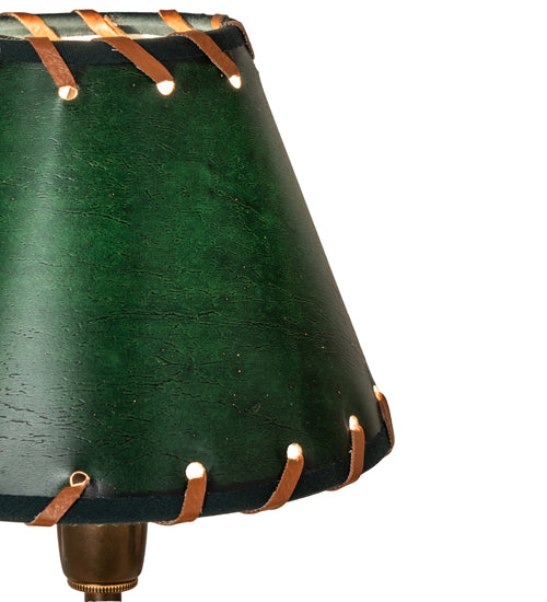 Meyda Lighting Lone Deer 13" Antique Copper Accent Table Lamp With Hunter Green Faux Leather Shade