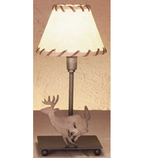 Meyda Lighting Lone Deer 13" Antique Copper Accent Table Lamp With Ivory Parchment & Rawhide Shade