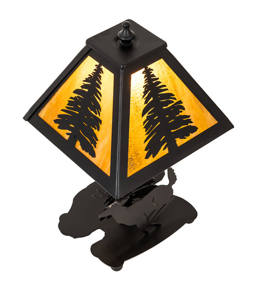 Meyda Lighting Lone Deer 15" Textured Black Accent Table Lamp With Honey Art Shade Glass