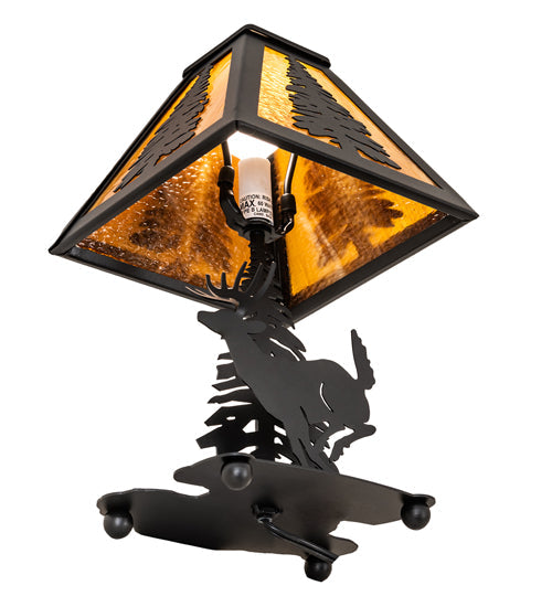 Meyda Lighting Lone Deer 15" Textured Black Accent Table Lamp With Honey Art Shade Glass