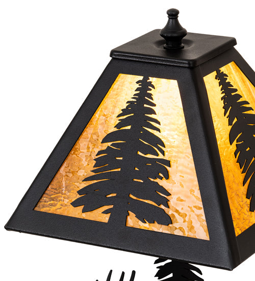 Meyda Lighting Lone Deer 15" Textured Black Accent Table Lamp With Honey Art Shade Glass