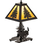 Meyda Lighting Lone Deer 15" Textured Black Accent Table Lamp With Honey Art Shade Glass