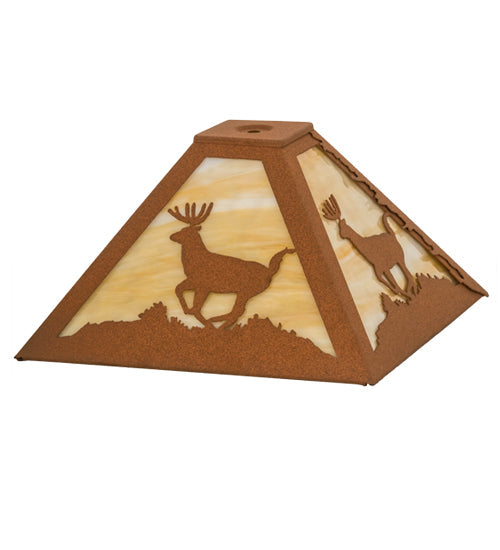Meyda Lighting Lone Deer 17" Earth Frame With Beige Art Shade Glass
