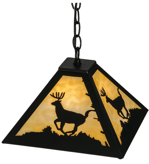 Meyda Lighting Lone Deer 17" Textured Black Pendant Light With Beige Art Shade Glass
