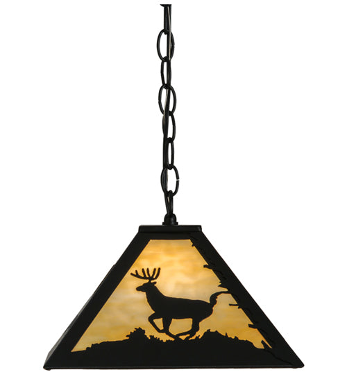 Meyda Lighting Lone Deer 17" Textured Black Pendant Light With Beige Art Shade Glass