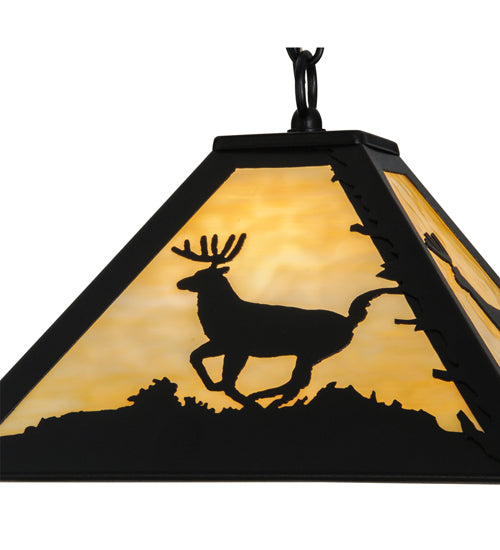 Meyda Lighting Lone Deer 17" Textured Black Pendant Light With Beige Art Shade Glass